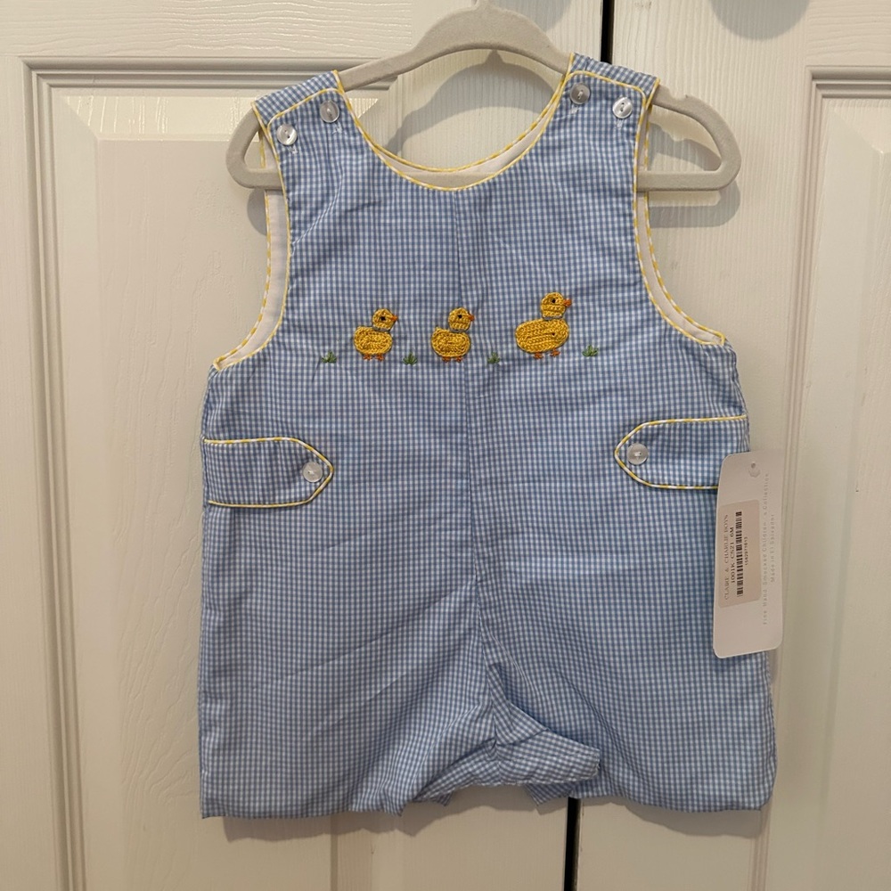 Light blue and white checked Easter Jon Jon with hand smocking- NWT - 6 months